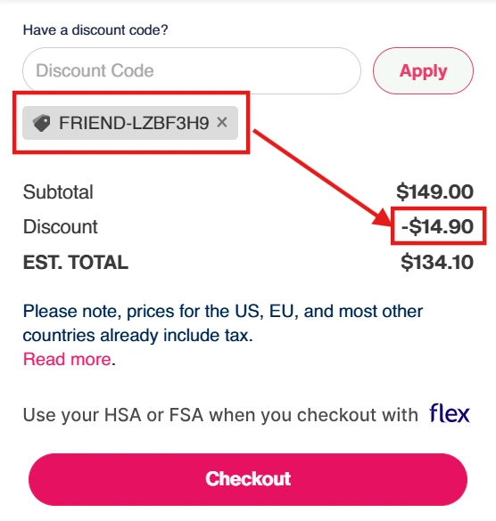 Applying Tempdrop coupon code FRIEND-LZBF3H9 at checkout